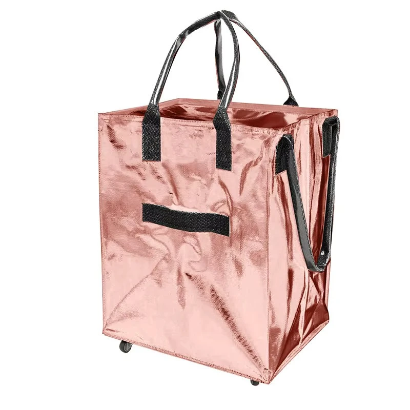 Wholesales PP Woven Tote Trolley Bag Foldable Rolling Bag Wholesales PP Woven Tote Trolley Bag Foldable Rolling Bag